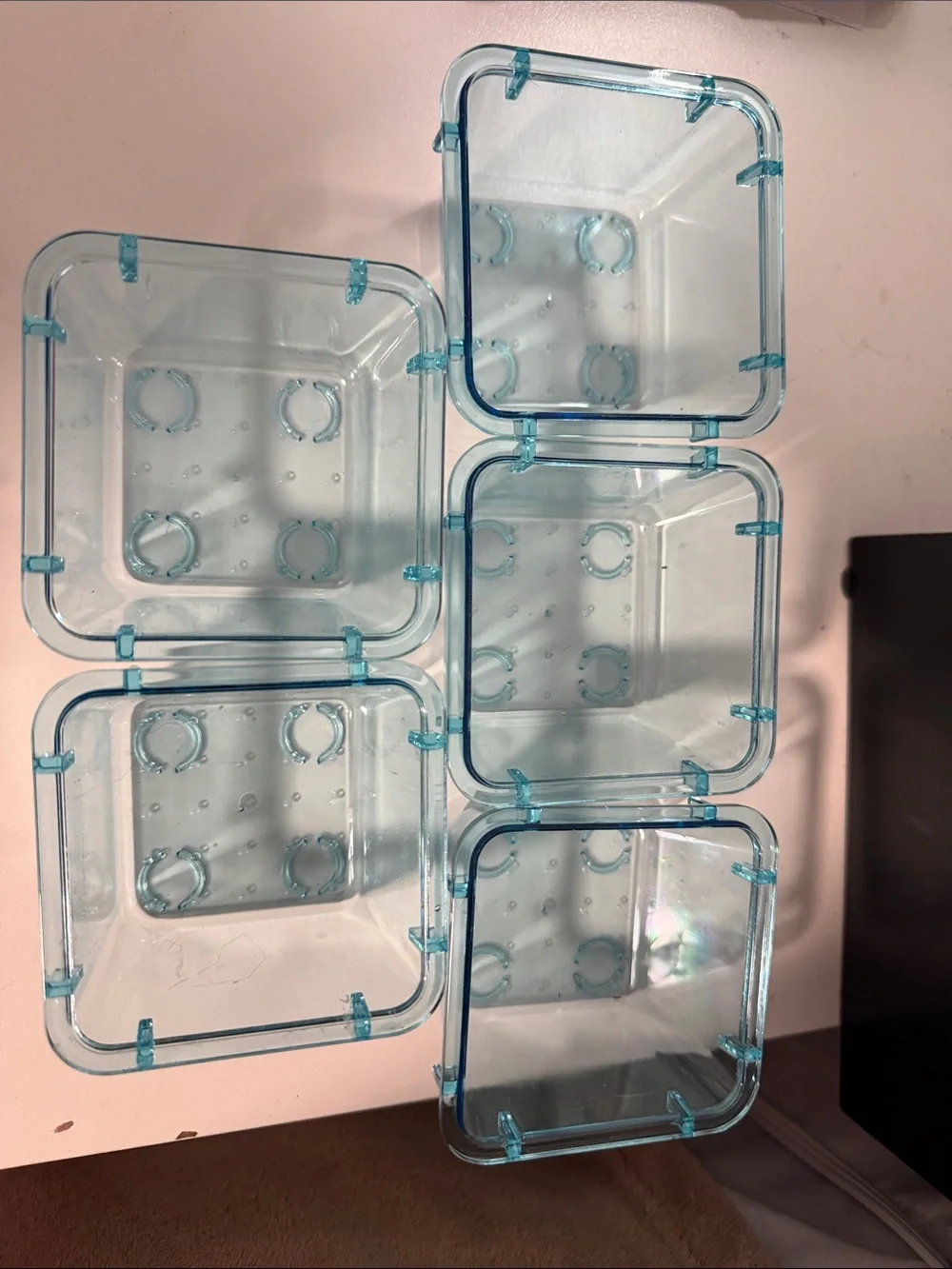 Set of Stackable Turquoise Plastic storage containers
